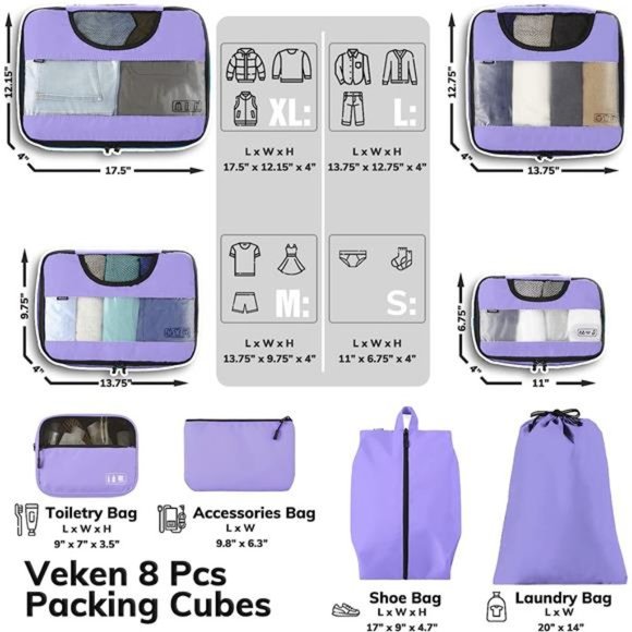 8Pcs Packing Cubes for Suitcases Organizer Bags Set for Travel Essentials Bags - Picture 2 of 7